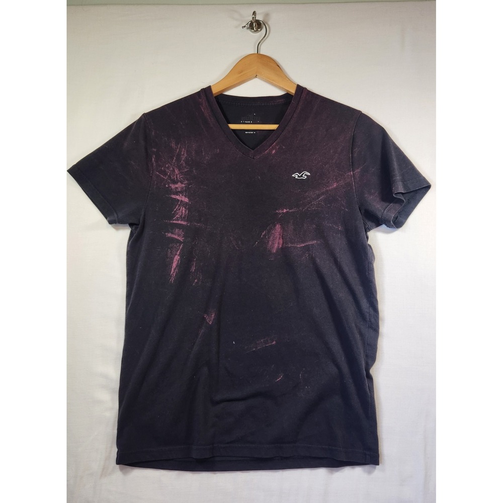 Hollister Must-Have‎ Collection V-Neck Tee Mens Medium Black Purple Acid Wash